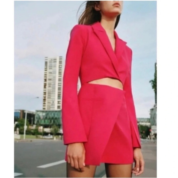 ZARA Blazer Cutout Dress Hot Pink Size XS Blogger Favorite - Picture 1 of 8